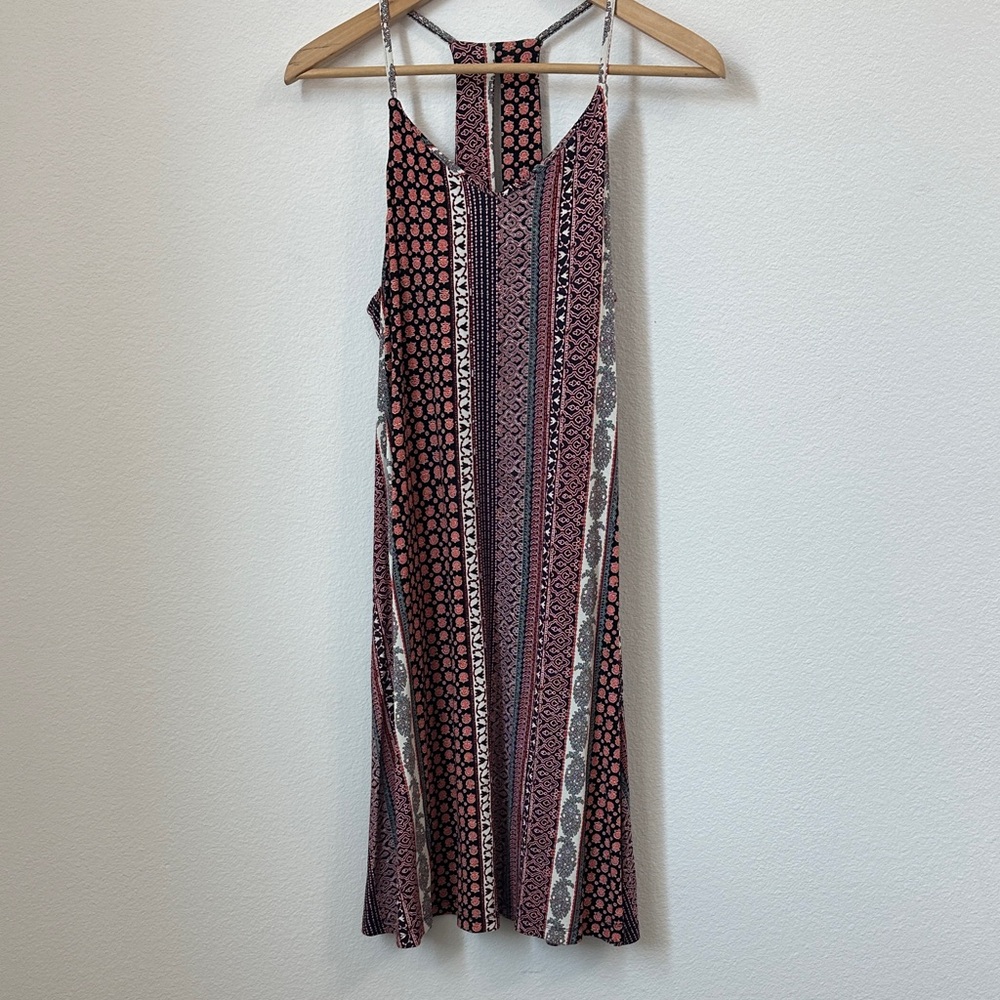 Rachel Zoe Red Black Geometric Print Racerback Mini Slip Dress Hippie Boho Sz M